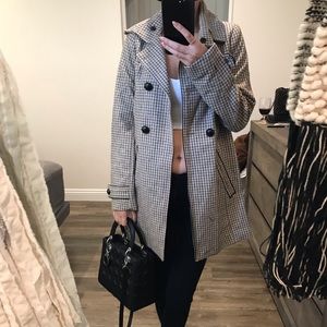H&M beige plaid coat jacket peacoat trench  s 2